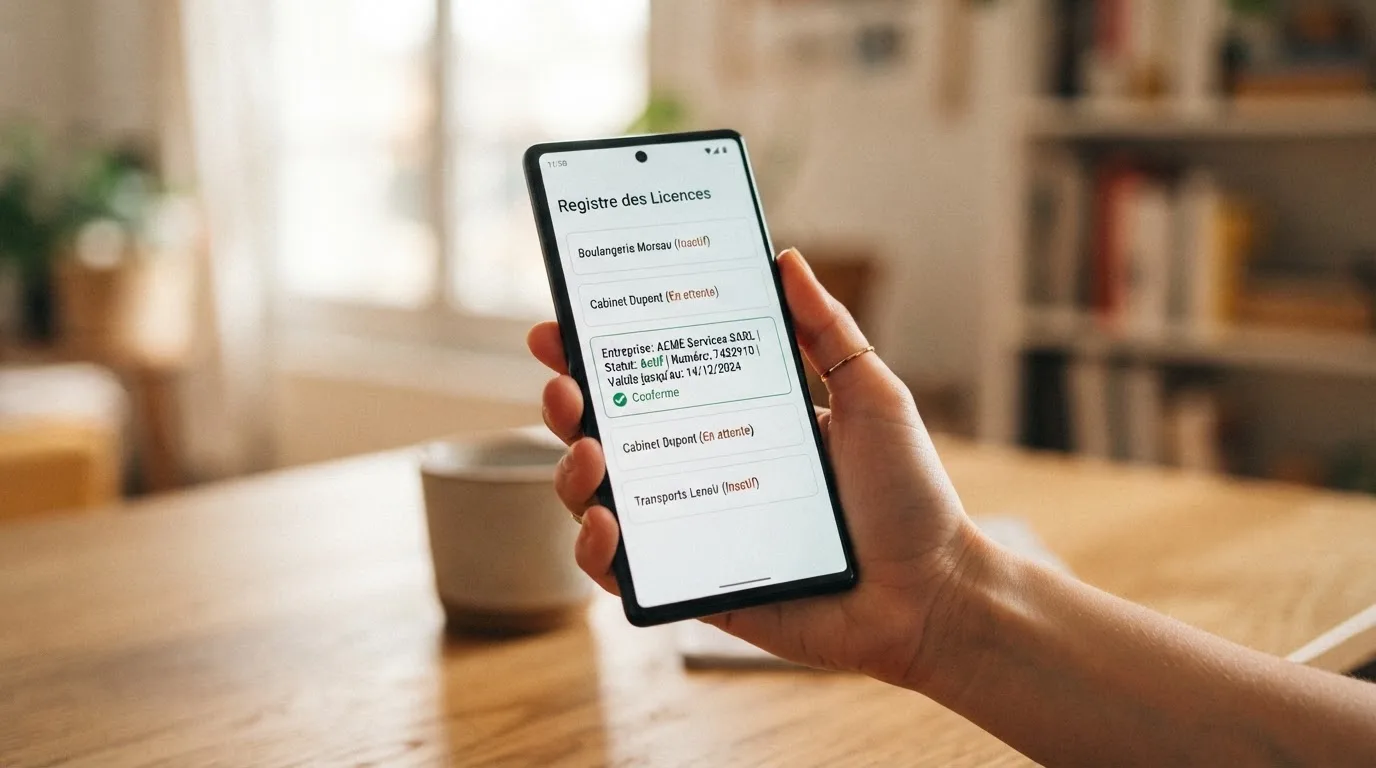 document officiel stylisé représentant un agrément ANJ consulté sur smartphone