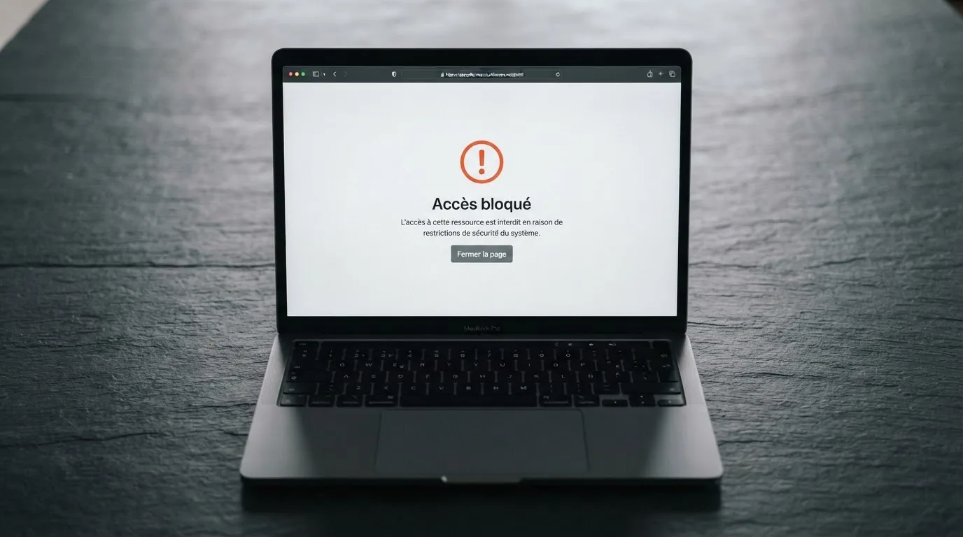 Page d'un navigateur affichant un message d'accès bloqué à un site de jeu, symbolisant le blocage administratif