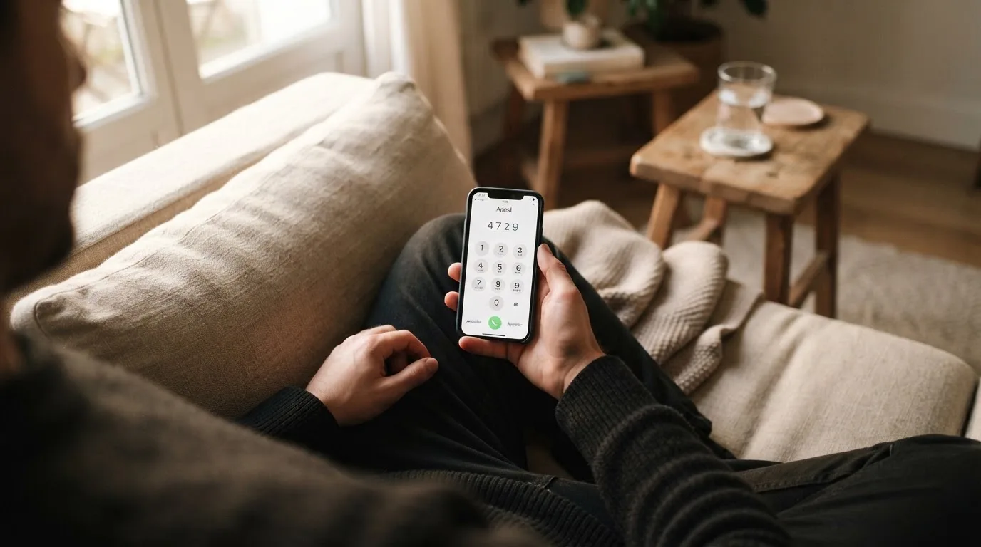 Une personne compose sur son smartphone le numéro d'un service d'aide et d'écoute pour joueurs en difficulté.