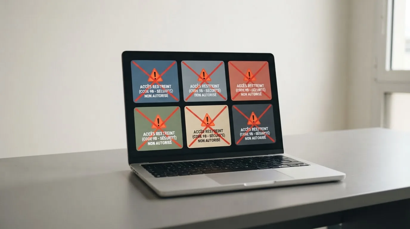 Une rangée de logos de plateformes de casino barrés d'un pictogramme d'avertissement sur fond neutre