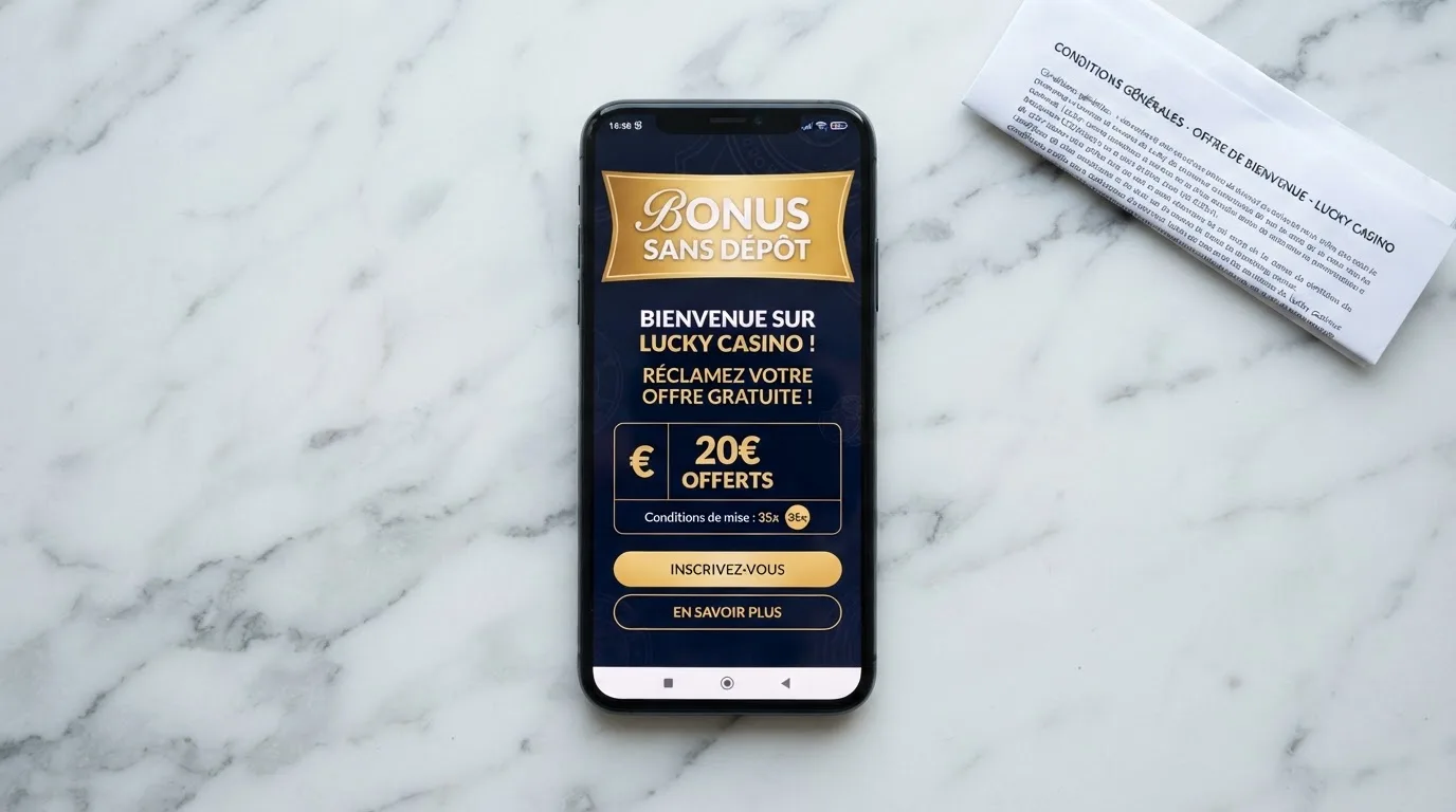 capture d'écran d'une page de bonus de bienvenue affichant les conditions d'une offre sans dépôt