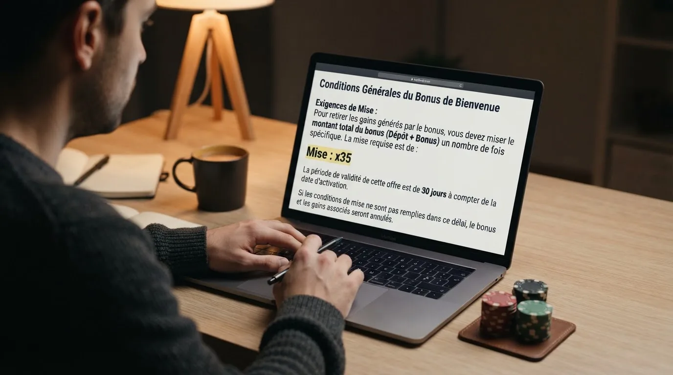 Capture d'ecran des conditions generales d'un bonus de bienvenue en ligne