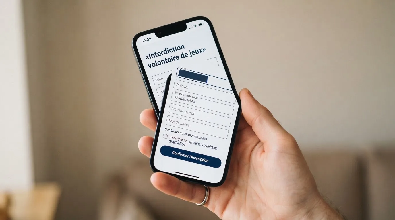 Formulaire de demande d'interdiction volontaire de jeux ouvert sur un smartphone