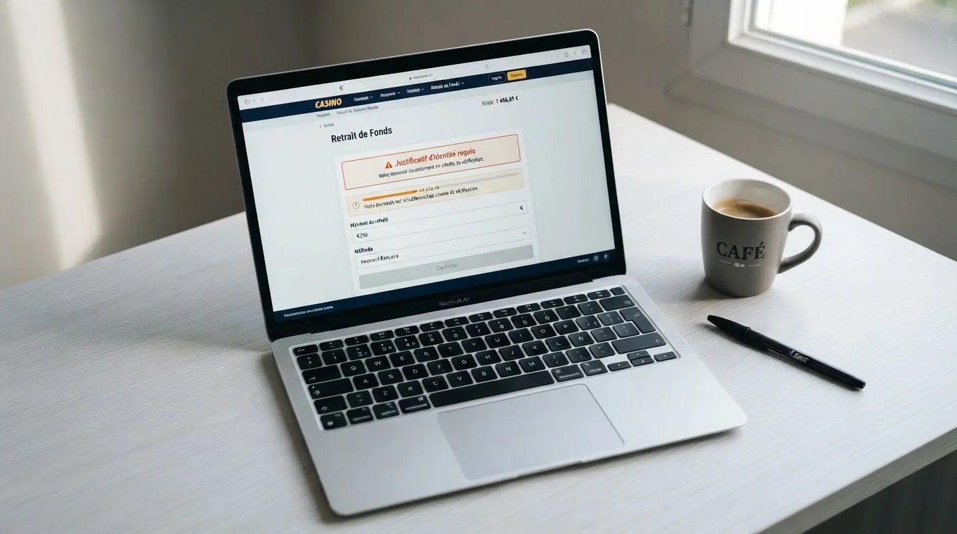 Formulaire de retrait en ligne affichant une demande de justificatif avant validation du paiement
